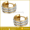 Gold Plated Rhinestone Stainless Steel Round Earring for Unisex